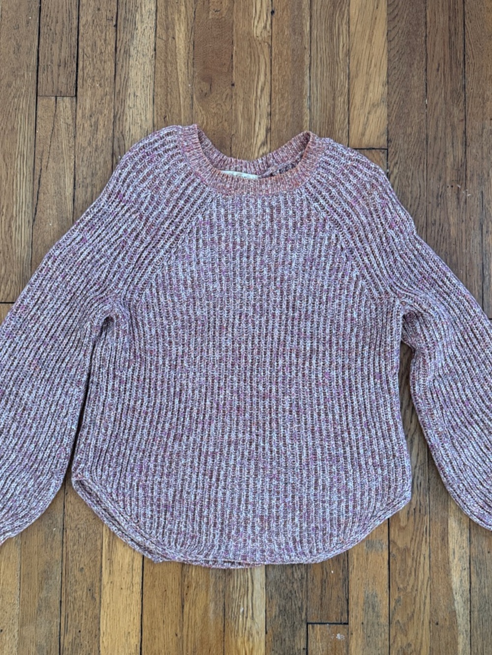 Frame Denim Pink Marled Ribbed Crew Sweater